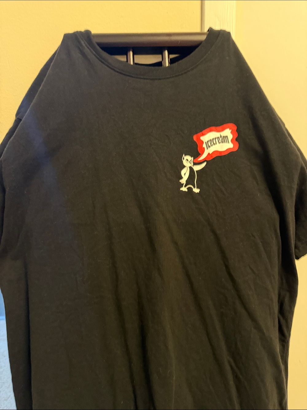 Icecream Black Short Sleeve Tee with Red Logo Flag